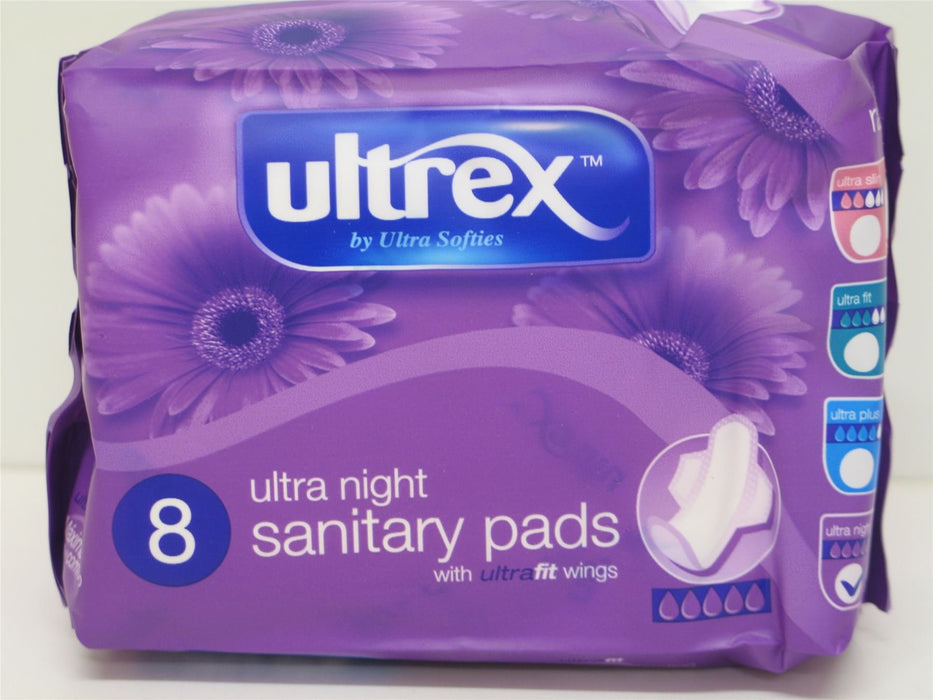 12 X PACKS ULTREX ULTRA NIGHT SANITARY PADS WITH WINGS by Ultrex