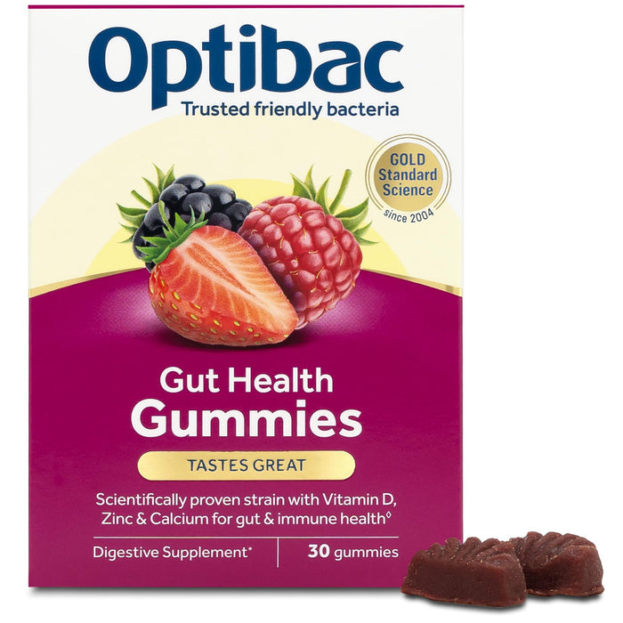 Optibac Probiotics Gut Health Gummies - Vegan Digestive Probiotic Supplement with Vitamin D, Zinc & Calcium for Immune Support & Gut Health - 5 Billion Bacterial Cultures - 30 Gummies