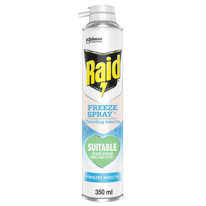 Raid Crawling Insect Freeze Spray, Insecticide Free Bug Spray For Indoor Use, Controls Spiders, Silver Fish, Crickets, & Ants, Child and Pet Safe, 350 ml