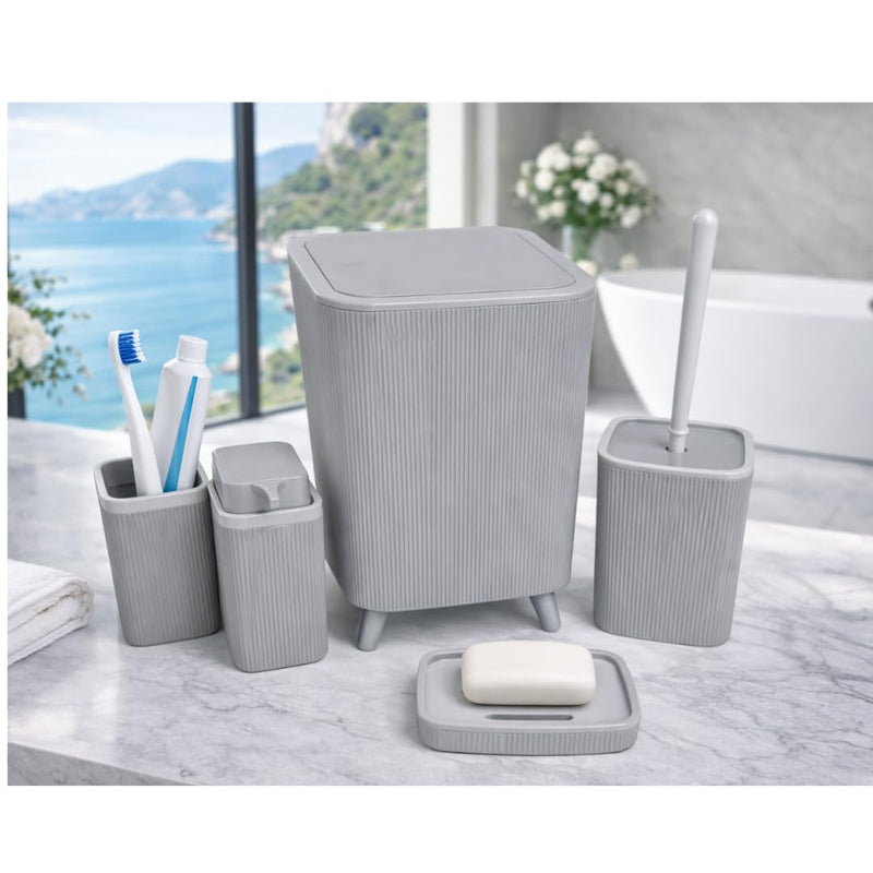 Premium Quality 5-Piece Modern Bathroom Accessories Set, Includes Waste Bin, Toilet Brush with Holder, Toothbrush Holder, Soap Dispenser, Soap Dish