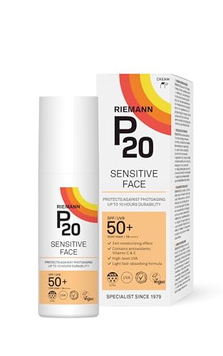 RIEMANN P20 Sensitive FACE SPF50+ UV Protection Cream, 50 Grams | Non Greasy Highly Effective Protects Face from UV Radiation |Sun Protection Factor 50+ | Wear under Make Up