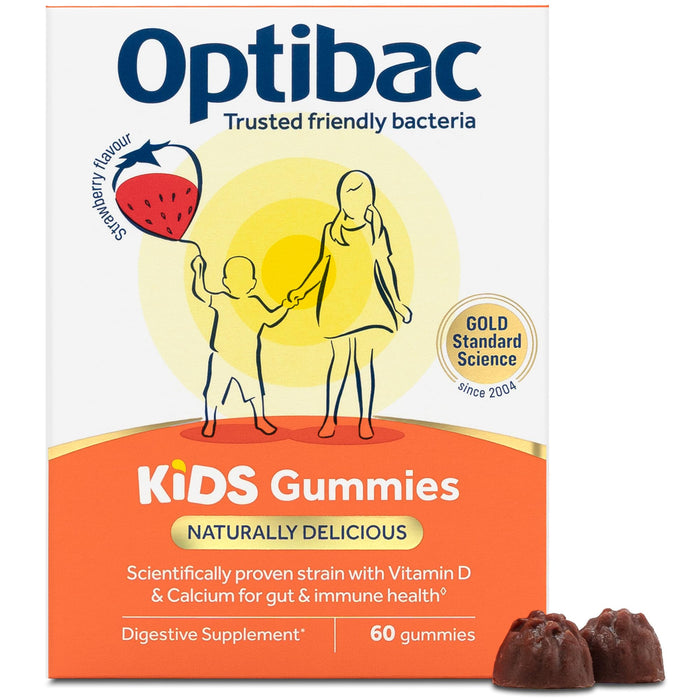 Optibac Probiotics Kids Gummies - Kids Probiotic with Vitamin D & Calcium for Immune System Support & Gut Health with 2 Billion Bacterial Cultures - 60 Vegan Gummies