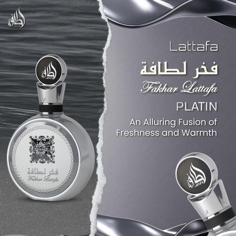 Lattafa Fakhar Platin Eau de Parfum for Men – 100ml | Spicy Woody Fragrance with Bergamot, Ginger & Sandalwood | Bold, Modern Scent | Long Lasting Arabic Perfume