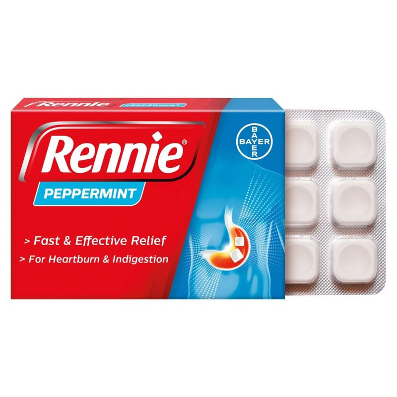 Rennie Peppermint - Antacids, Heartburn Relief and Indigestion Tablets, Fast and Effective Relief for Acid Reflux - 144 Tablets (6 Pack of 24 Tablets)