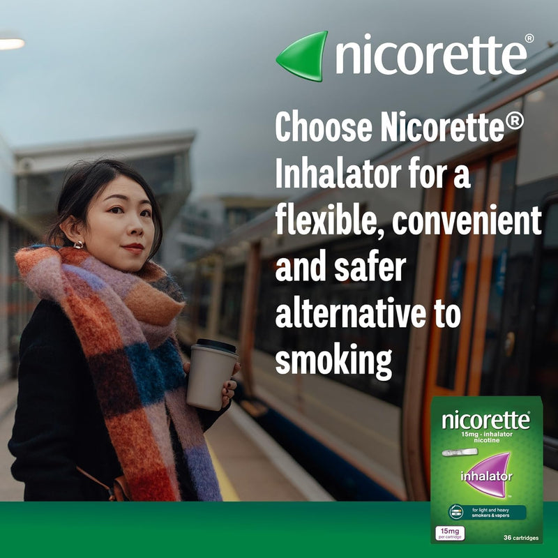 Nicorette 15mg Inhalator (4 Cartridges), Discreet & Convenient Nicotine Inhaler for Quitting Smoking with replaceable cartridges, Quit Smoking Aid or Vaping Cessation Aid