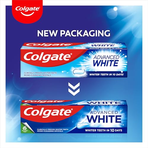 Colgate Advanced White Toothpaste - Teeth whitening Toothpaste - clinically Proven whitening - whitens in 10 Days - with Active Micro-Cleansing Crystals - new Stain Prevention - Enamel Safe
