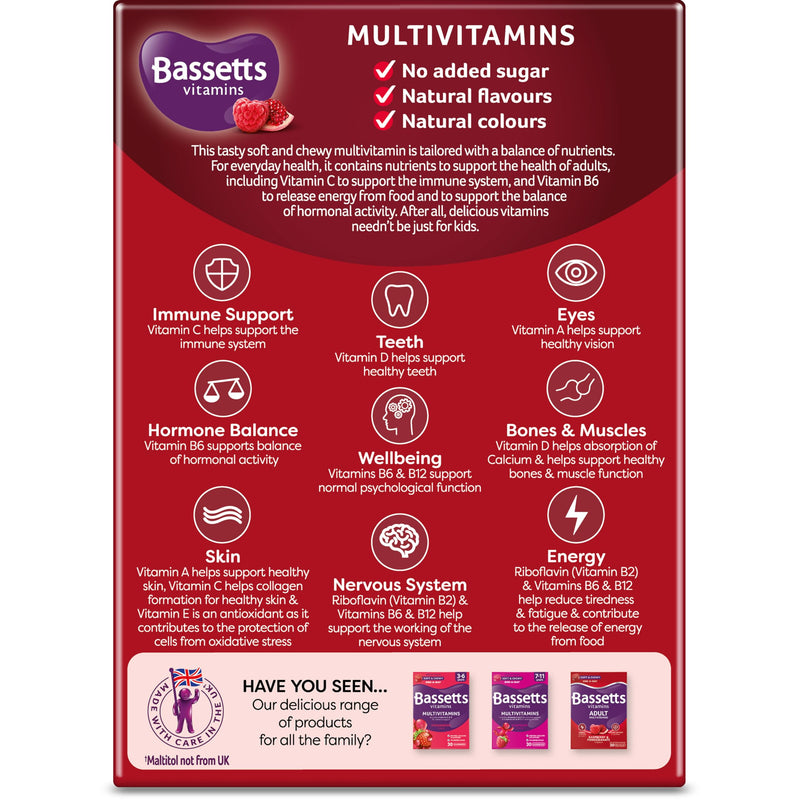 Bassetts Vitamins Adult Raspberry & Pomegranate Flavour Multivitamins 30 Gummy Pastilles