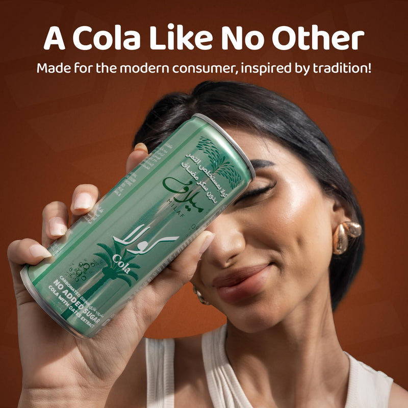 Milaf Cola Sparkling Soft Drinks Date Extract Carbonated Beverage Fizzy Drinks No Added Sugar Cola High Fibre No Aspartame Delicious & Healthy Alternative 240ml Cans (Pack of 24)
