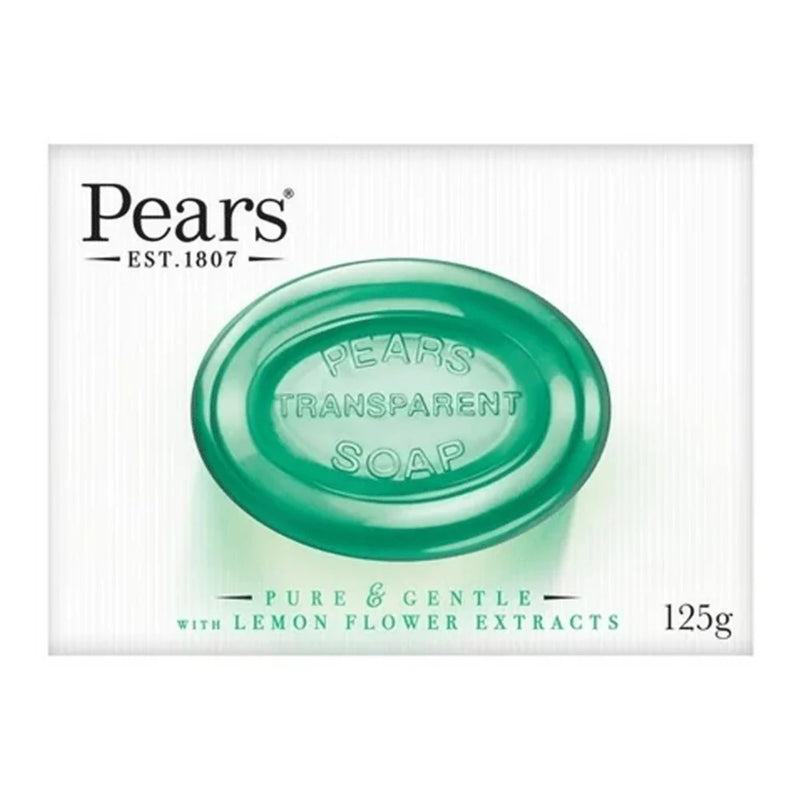 Pear Transparent Green Soap Bar 125g – 6xPack- Pure & Gentle Glycerin-Based Soap with Natural Oils- Iconic Herbal Fragrance- Mild & Moisturising Cleanser for Face and Body- Ideal for Sensitive Skin