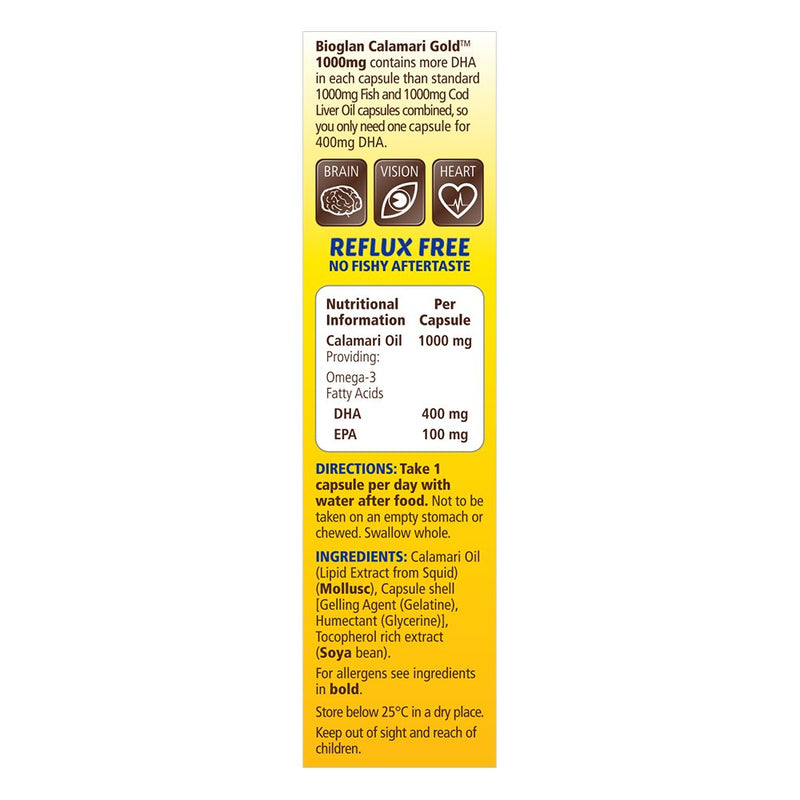 Bioglan Calamari Gold Higher Concentration of Omega-3 DHA (Docosahexaenoic Acid) in Each Capsule Than Standard 1000mg Fish & Krill Oil Capsules Combined, 30 Count