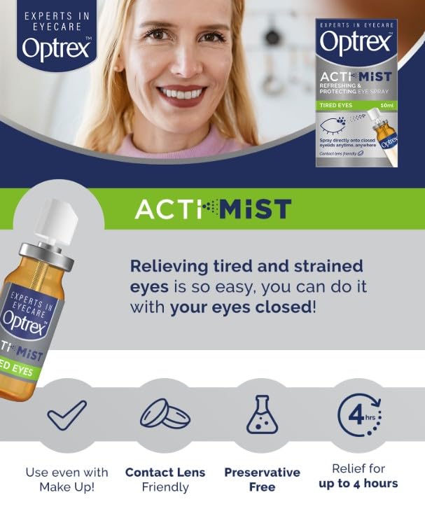 Optrex Actimist 10 ml Eye Spray - Relieves Tired, Strained, Dry Eyes, Reduces Moisture Loss, Provides Fast Cooling and Long-Lasting Relief for Irritations & Inflammations