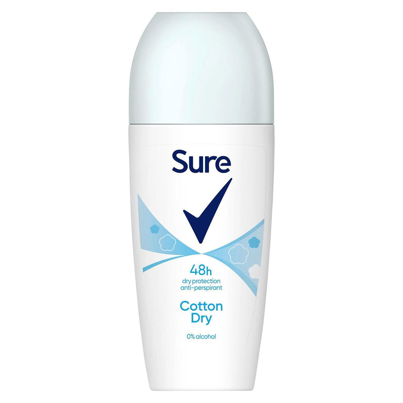 Sure Antiperspirant Roll On Cotton Dry 48H Sweat and Odour Protection Roll On with Fresh, Light and Clean Scent Deodorant for Women, 50ml