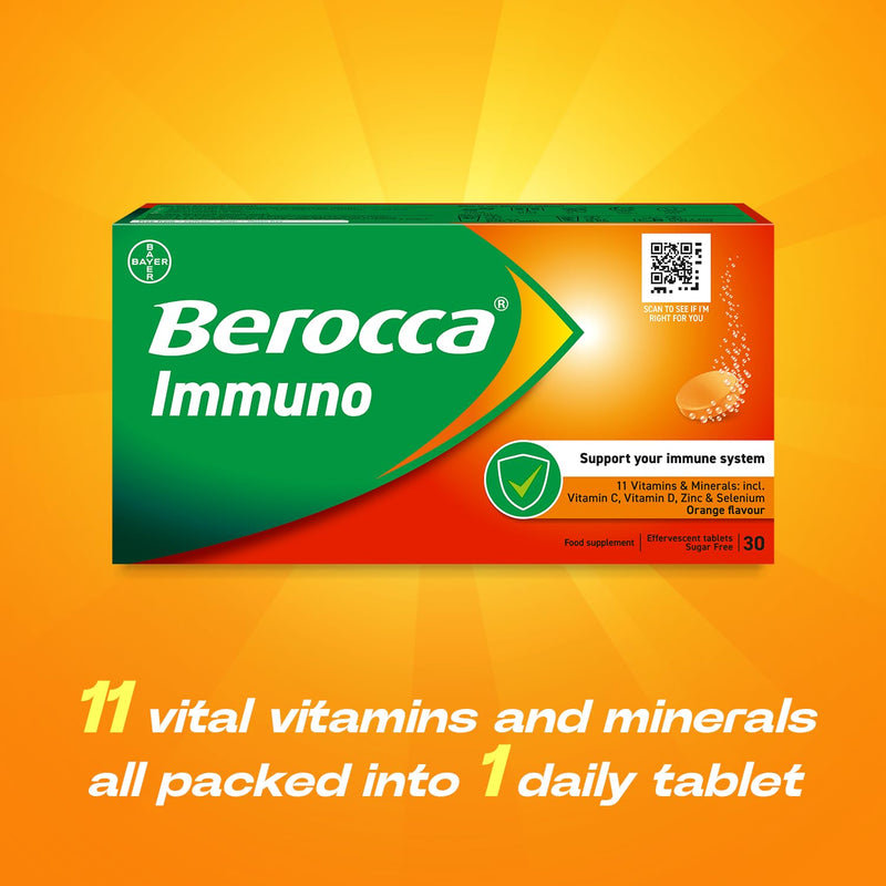 Berocca Immuno Effervescent Tablets, 11 Vitamins & Minerals, 30 Tablets