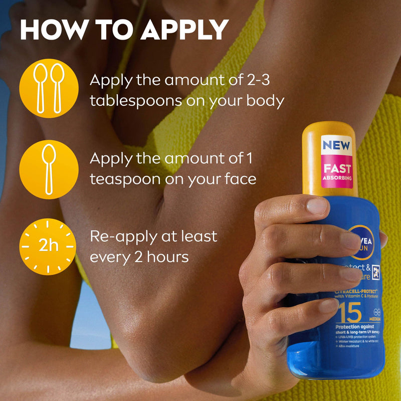NIVEA SUN Protect & Moisture Sun Spray SPF 15 Moisturising Suncream Spray with SPF 15 Highly Effective Sunscreen Providing Immediate Effective UVA + UVB Protection