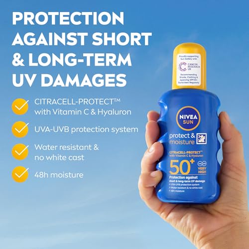 NIVEA SUN Protect & Moisture Sun Spray SPF 15 Moisturising Suncream Spray with SPF 15 Highly Effective Sunscreen Providing Immediate Effective UVA + UVB Protection