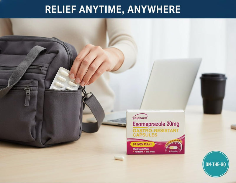 7 Capsules of Galpharm Esomeprazole 20mg Heartburn & Acid Reflux Control - 24 Hour Relief