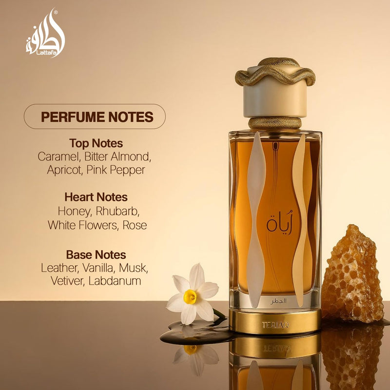 Teriaq by Quentin Bisch for Lattafa Perfumes Unisex Eau De Parfum Spray 3.4 Ounce-Caramel Bitter Almond Vanilla Notes - Long-lasting Fragrance for Men and Women Designer Creation from Grasse