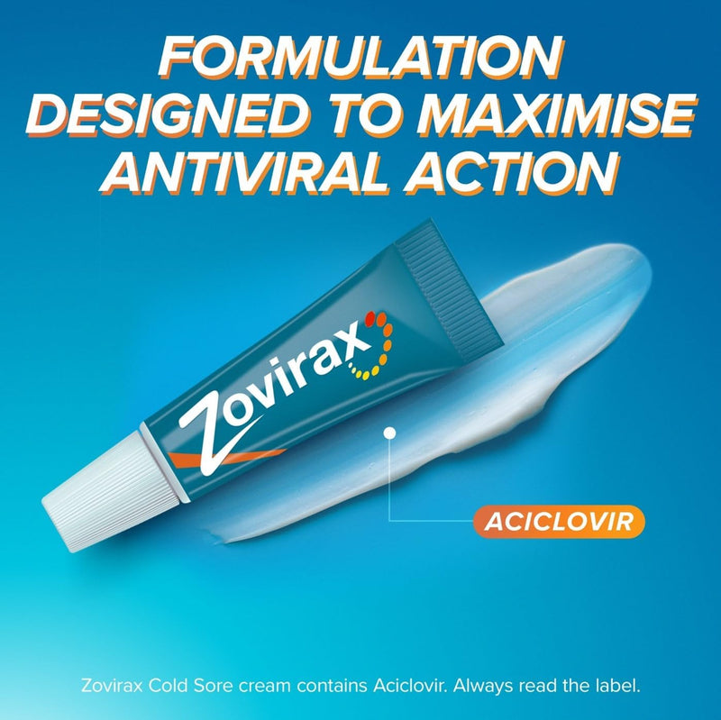 Zovirax Cold Sore Cream for Lips, with Aciclovir, Cold Sore Treatment that Speeds Healing and Pain Relief, Tube 2g
