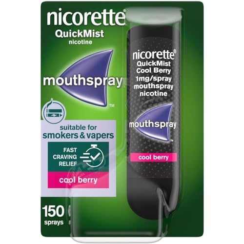 Nicorette QuickMist Mouthspray, Cool Berry (2 x 150 Sprays) Smoking or Vaping Cessation Aid, Designed to Start reducing Cravings in 30 Seconds (Quit Smoking or Quit Vaping Aid)