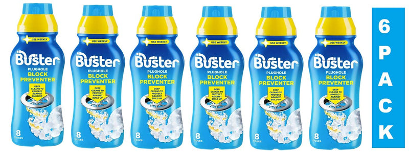 Buster Plughole Block Preventer, 500ml - Prevent Blockages in Bathrooms and Kitchens and Deep Clean to Protect Against Build-Up-For Use in All Plugholes, Pipes and Overflows