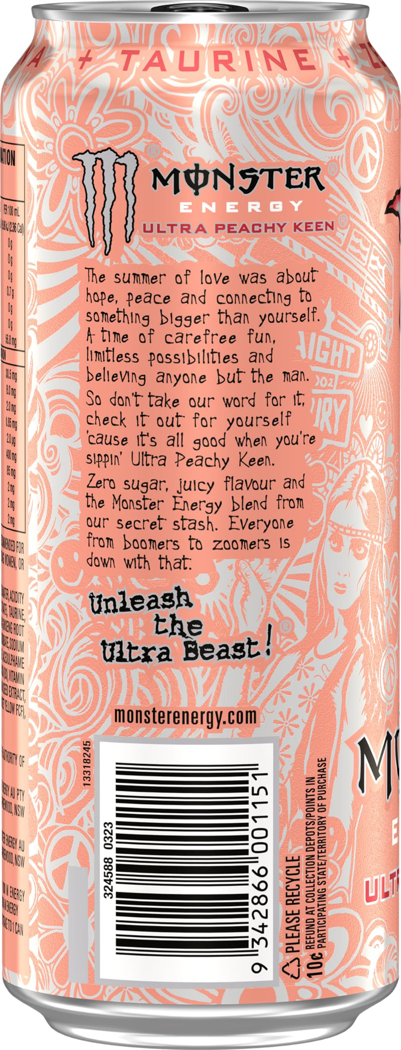 Monster Energy Drink Ultra Peachy Keen Energy Drink Cans 24 x 500mL