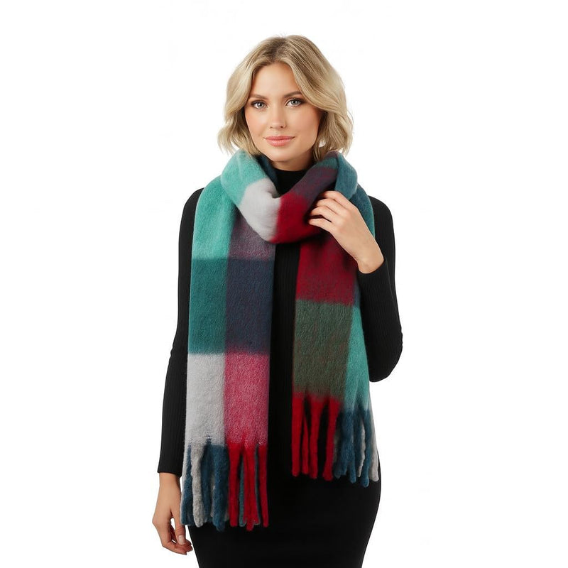 Big Brands Direct Premium Quality Women’s Furry Soft Rainbow Scarf Oversized Warm Winter Shawl with Multicolour Checks Ultra Cozy, Lightweight & Stylish Cold-Weather Wrap for Ladies