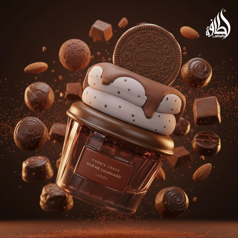 Lattafa Cookie Crave Eau de Parfum, Give Me Gourmand Collection - Sweet Vanilla Cookie Scent, Cocoa Butter and Sugar Notes, Spray Form, Unisex Perfume 75ml