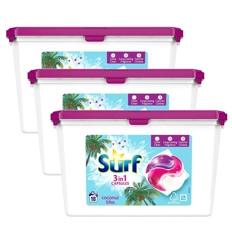 HomeStore Coconut Bliss Washing Capsules (Case of 3 x 18 Wash 382g) - Scent: Coconut