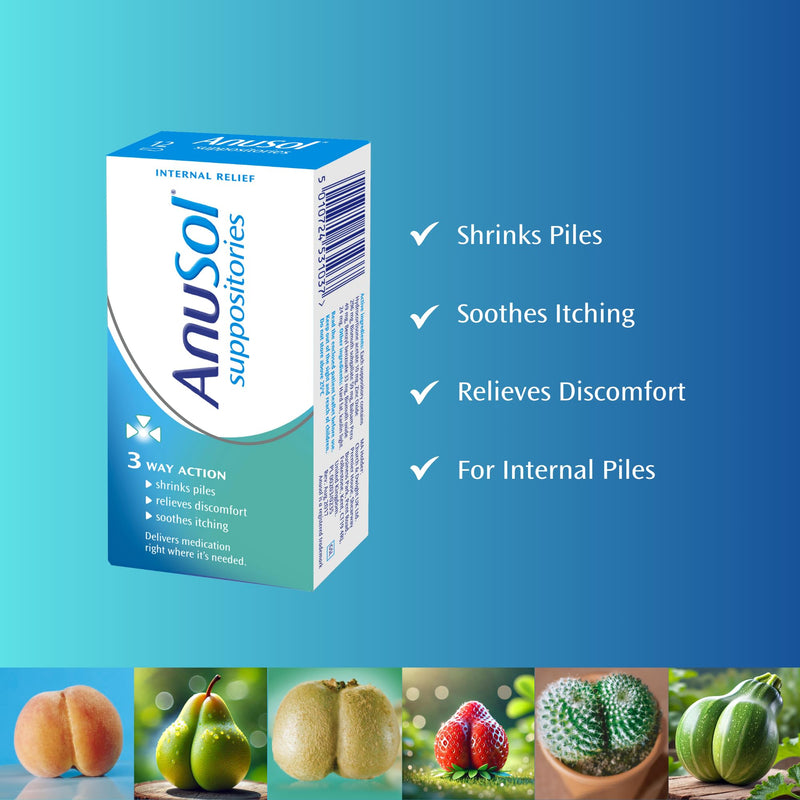 Anusol Haemorrhoid Suppositories, Shrinks Piles, Soothes Itching, 12 Count