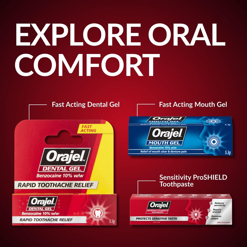 Orajel Dental Gel for Rapid Toothache Pain Relief for Adults, Contains Benzocaine 10% w/w, Targeted Oral Gel for Fast-Acting Dental Pain Relief Formula, 5.3g