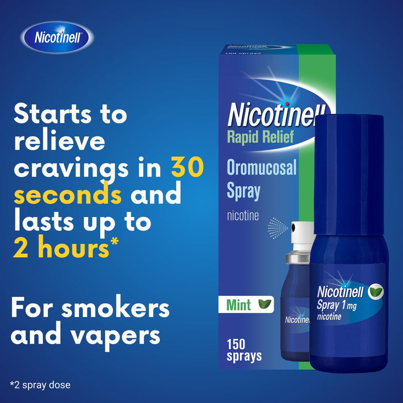 Nicotinell Nicotine Mouthspray 1mg, Fresh Mint Flavour (1 x 150 Sprays), Quit Smoking or Vaping Aid – Starts Reducing Cravings in 30 Seconds, Lasts up to 2 Hours