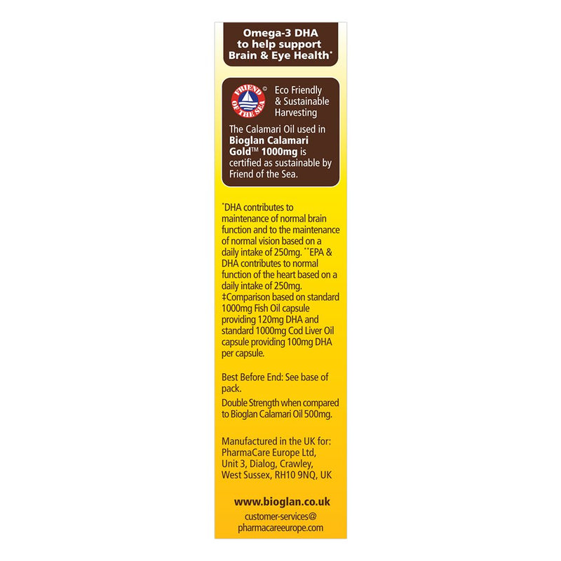 Bioglan Calamari Gold Higher Concentration of Omega-3 DHA (Docosahexaenoic Acid) in Each Capsule Than Standard 1000mg Fish & Krill Oil Capsules Combined, 30 Count