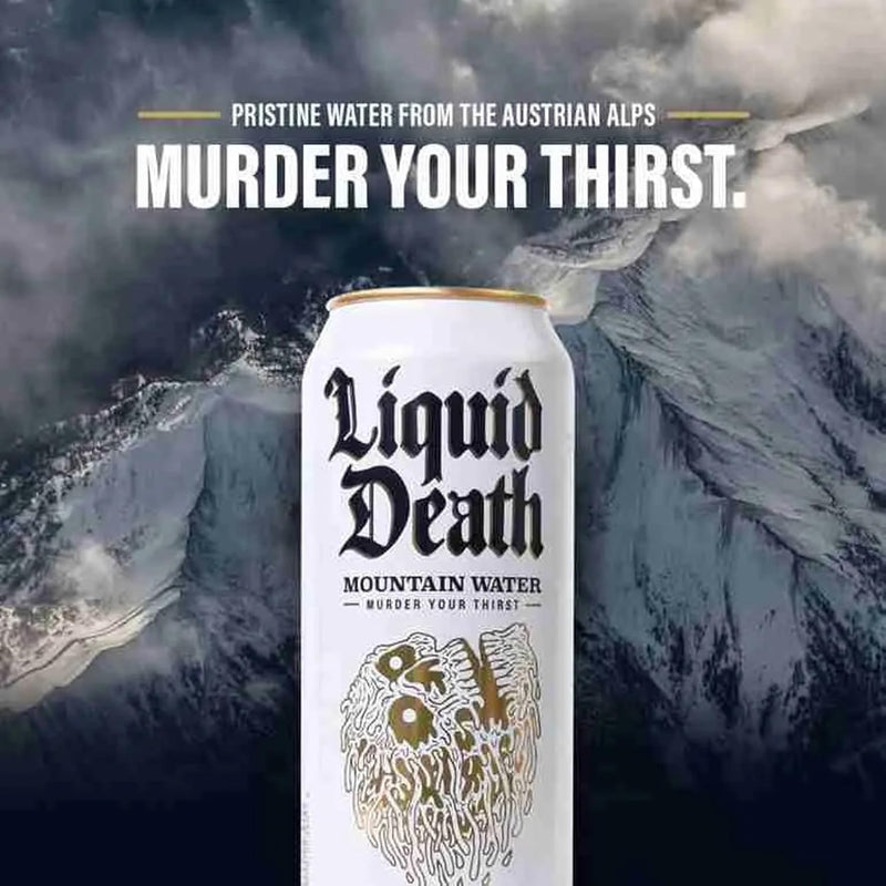 Liquid Death Still Drinking Water - Pack of 24 Cans x 500ml Drinking Mountainwater From The Alps. Canned - Perfect Companion for any Outdoor Activity, Trip Drink or Workout, Gym