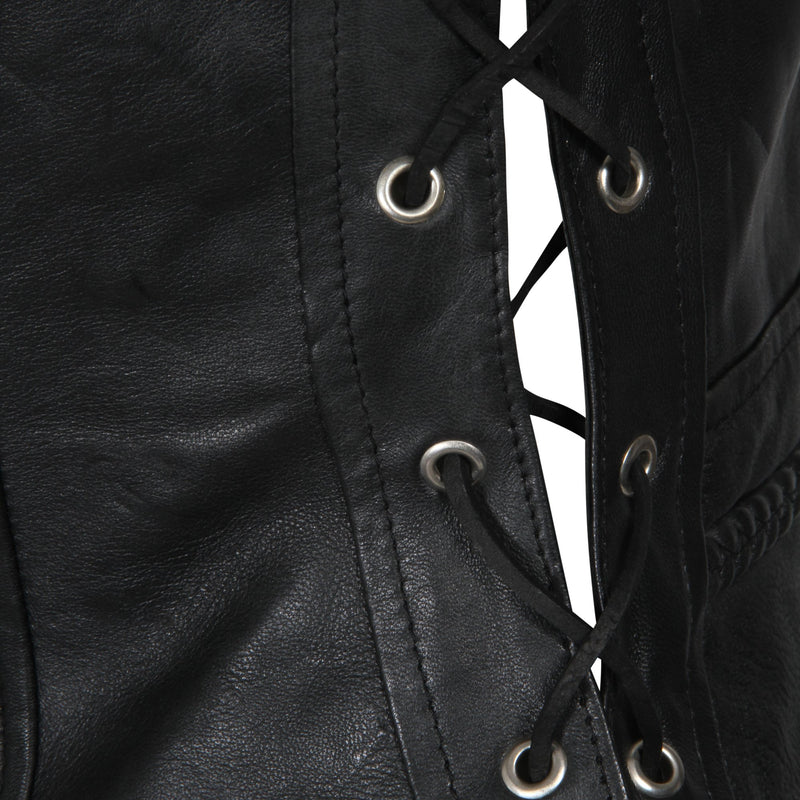 Ladies Real Leather Side Lace Motorcycle Biker Waistcoat Vest Gilet