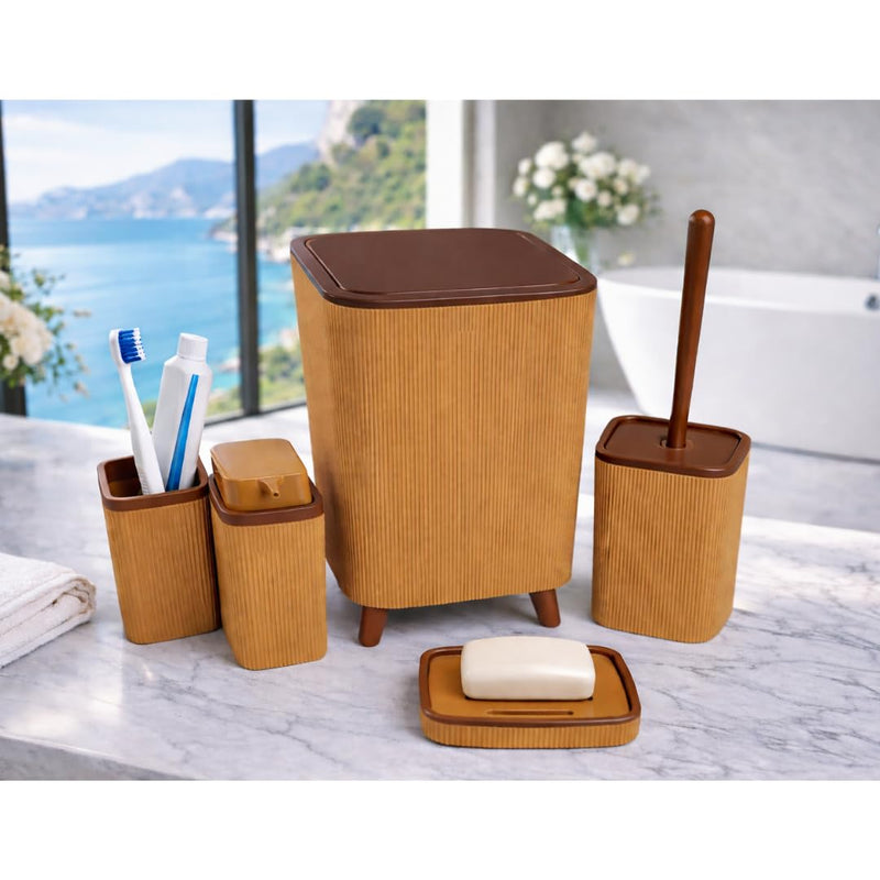 Premium Quality 5-Piece Modern Bathroom Accessories Set, Includes Waste Bin, Toilet Brush with Holder, Toothbrush Holder, Soap Dispenser, Soap Dish