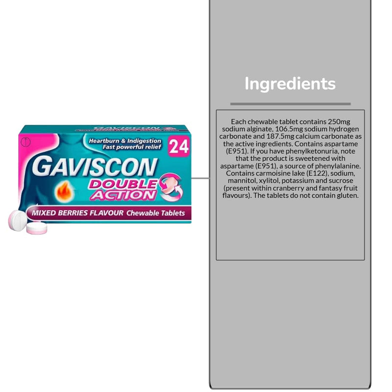 MM Double Action Mixed Berries Flavour Tablets - 96 Tablets (4 x 24) | Fast Heartburn & Indigestion Relief | Dual Action Formula for Acid Reflux | Long-Lasting Stomach Protection | Chewable Antacid
