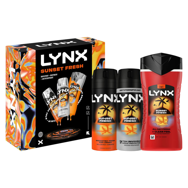 Lynx Sunset Fresh Trio Gift Set with a body spray, a body wash and an anti-perspirant perfect for any occasion 3 piece