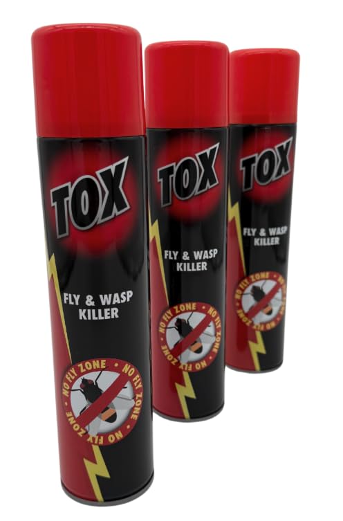 TOX Fly & Wasp Killer, Fly Killer Spray for Flies Wasps Mosquitos & Moths, Fast Acting Pesticide, Pack of 3 (3 x 300ml)