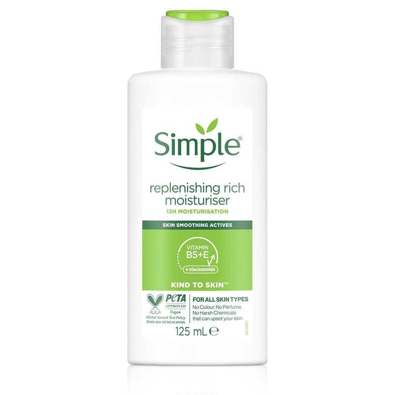 Simple Kind to Skin Replenishing Rich Moisturizer with Skin Smoothing Active for 12 Hours Hydration & Moisturization 125ml, Pack of 30