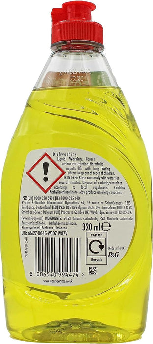 Fairy Original Lemon Washing Up Liquid | Pack of 2 x 320 ml | Dishes Grease Cleaner