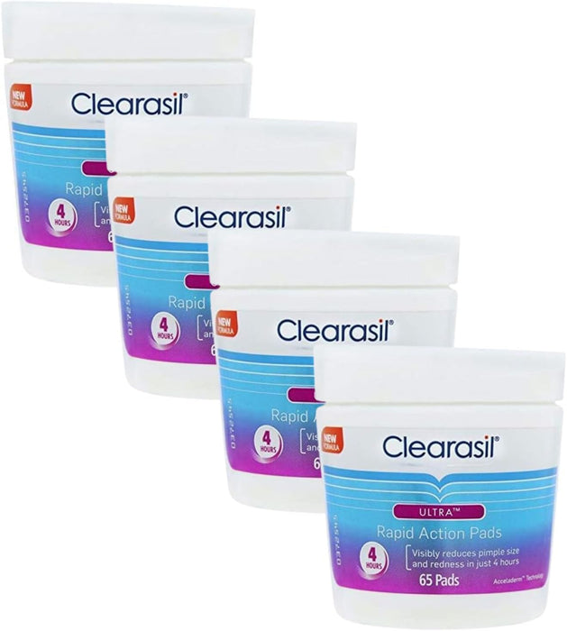 Clearsil 4-In-1Ultra Rapid Action Face Wipe Pads 65, For Acne Prone Skin, Unblock Pores, Dermatologist tested, Everyday Spot Prevention, 65's (Pack Of 4) cleanse, exfoliates, helps clear spots fast