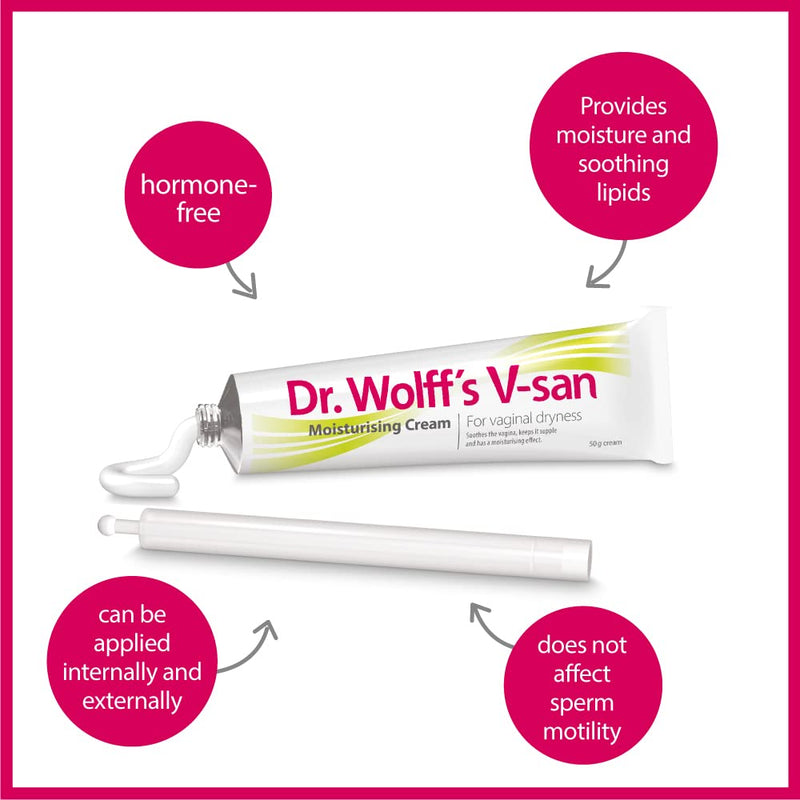 Dr Wolff’s V-San Moisturising Cream For Vaginal Dryness 50g | Vaginal Moisturiser For Daily Use | Prevent Itching & Dryness | Soothing Hormone Free Vaginal Cream| Dual Effect Vaginal Dryness Treatment