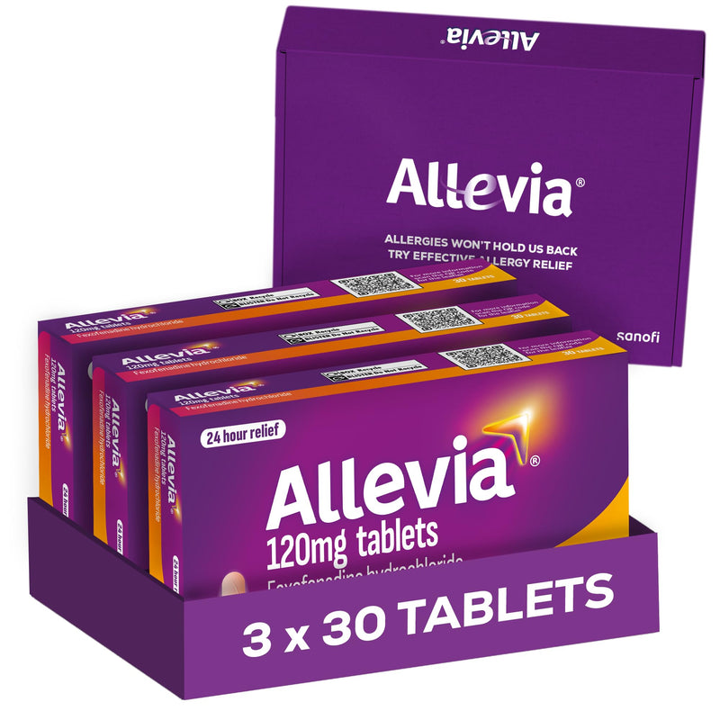 Allevia Hayfever Allergy Tablets, Prescription Strength Fexofenadine, 24hr Relief Acts Within 1 Hour, Including Sneezing, Watery Eyes, Itchy and Runny Nose