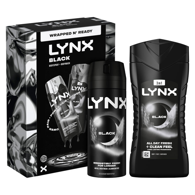 Lynx Black Duo Gift Set with a body wash and a body spray perfect for any occasion 2 piece