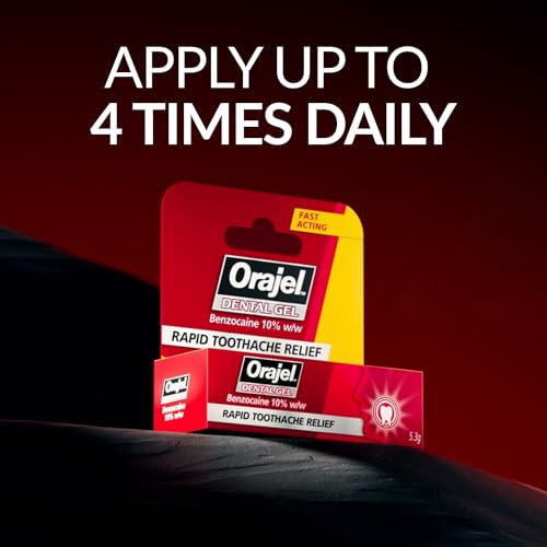 Orajel Dental Gel for Rapid Toothache Pain Relief for Adults, Contains Benzocaine 10% w/w, Targeted Oral Gel for Fast-Acting Dental Pain Relief Formula, 5.3g