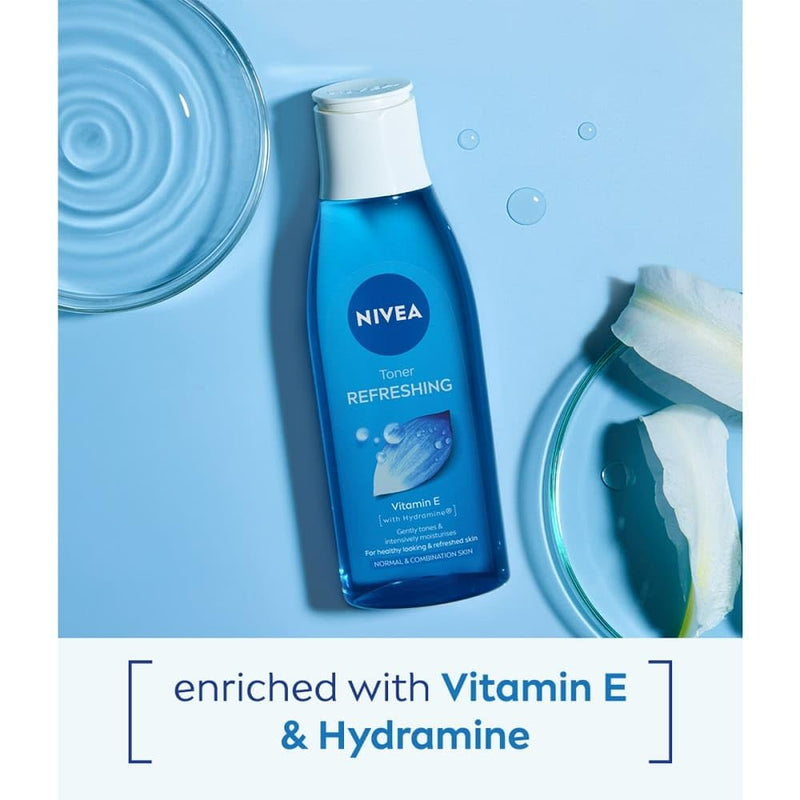 Nivea Refreshing Toner (200 ml), Face Toner with Vitamin E, Deeply Cleanses, Invigorates the Skin, and Removes Residue, Effective Facial Cleanser