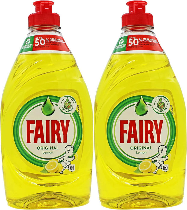 Fairy Original Lemon Washing Up Liquid | Pack of 2 x 320 ml | Dishes Grease Cleaner