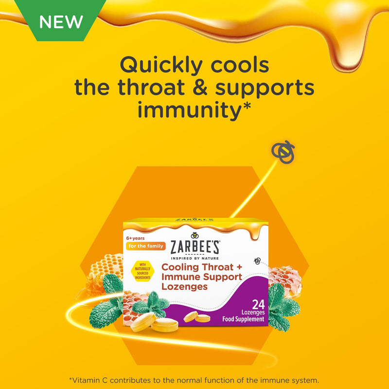 Zarbee’s Cooling Throat + Immune Support Lozenges, Calm and Cool Your Throat with Real Honey and Peppermint Oil Extract. Also Contains Vitamin C and Zinc, No Artificial Colours or Flavours, 36 Count