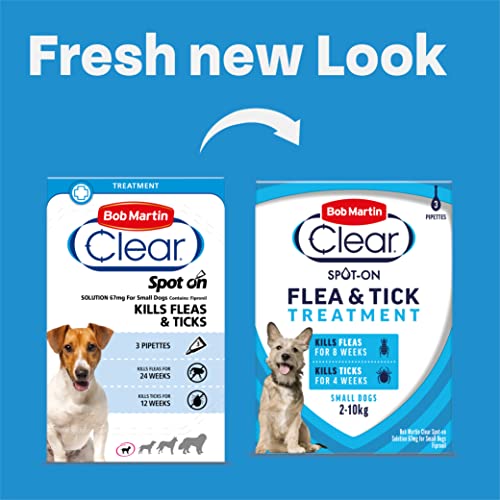 Bob Martin Clear Plus Spot On Flea Treatment for Large, Small and Medium Dogs- Kills Fleas, Ticks, Lice and Flea Eggs (3 Pipettes)