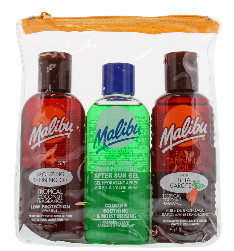 Malibu Sun Travel Tanning Essentials with Dry Oil Spray Medium Protection and After Sun Lotion, Multipack, 3
